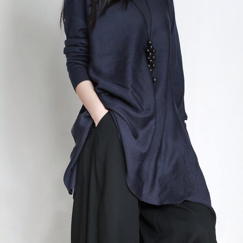 Oversized blue Sweater Wardrobes plus size asymmetric daily o neck sweater dress - Omychic