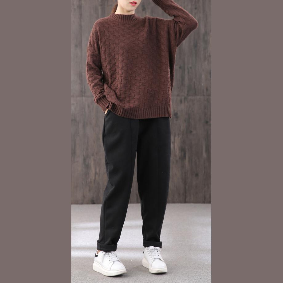 Oversized chocolate knit blouse fall fashion knit sweat tops Women yellow khit top silhouette plus size sweaters high neck - Omychic