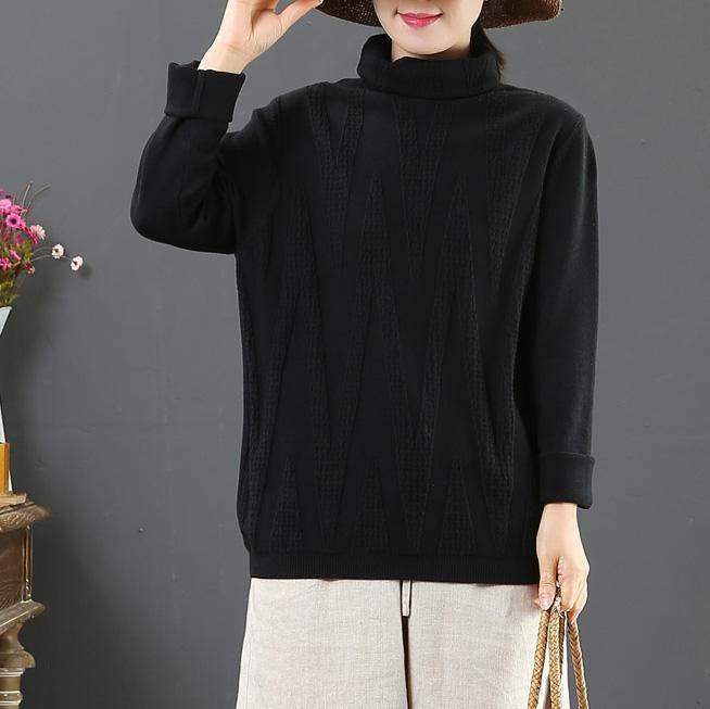 Oversized chocolate sweater tops winter oversize high neck knitted blouse - Omychic