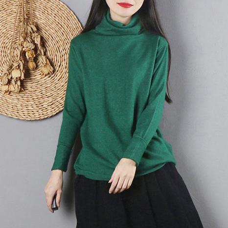 Oversized green knit blouse Loose fitting high neck knitwear long sleeve - Omychic