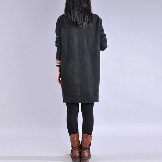 Oversized side open Sweater patchwork pockets dress outfit Upcycle black Largo sweater dress - Omychic