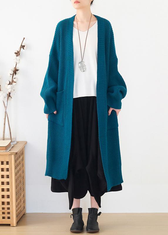 Oversized spring knit sweat tops oversize blue side open knitted cardigans - Omychic