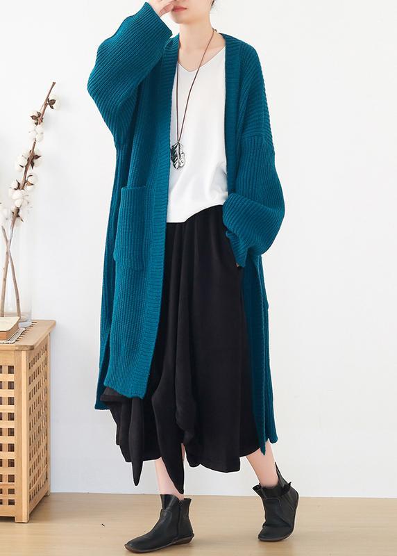 Oversized spring knit sweat tops oversize blue side open knitted cardigans - Omychic