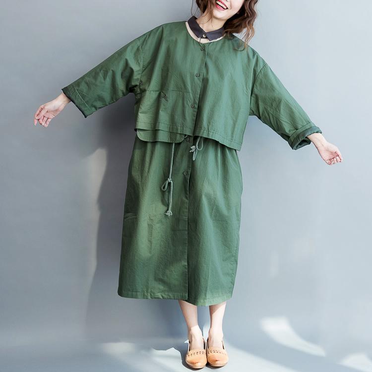 Oversizee Tea green trench coats womens windbreakers drawstring waist maxi coat - Omychic