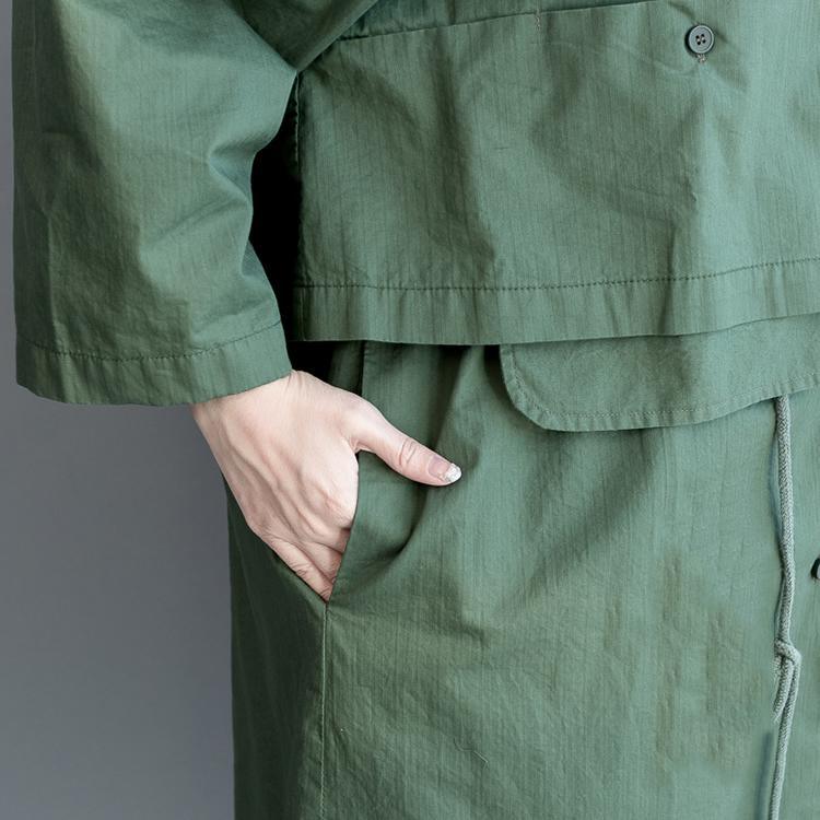 Oversizee Tea green trench coats womens windbreakers drawstring waist maxi coat - Omychic