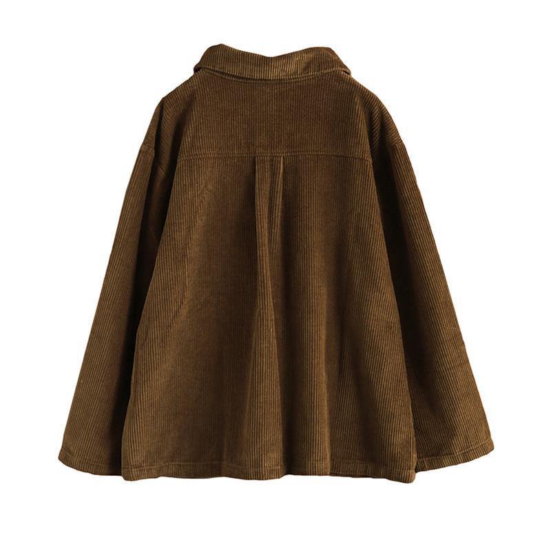 Women Plus Size Pocket Corduroy Coat - Omychic