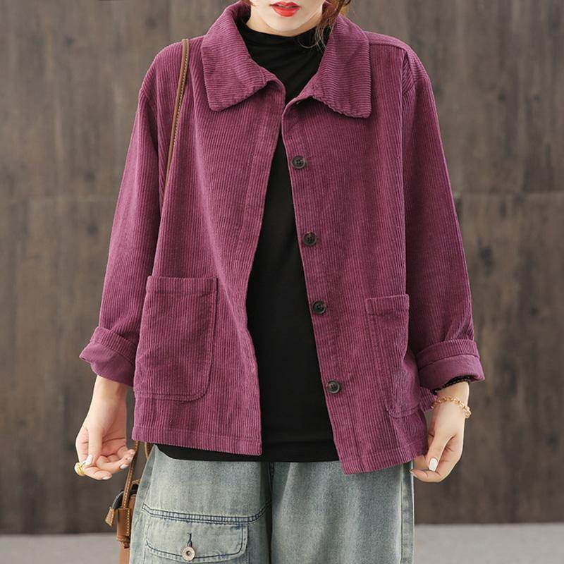 Women Plus Size Pocket Corduroy Coat - Omychic