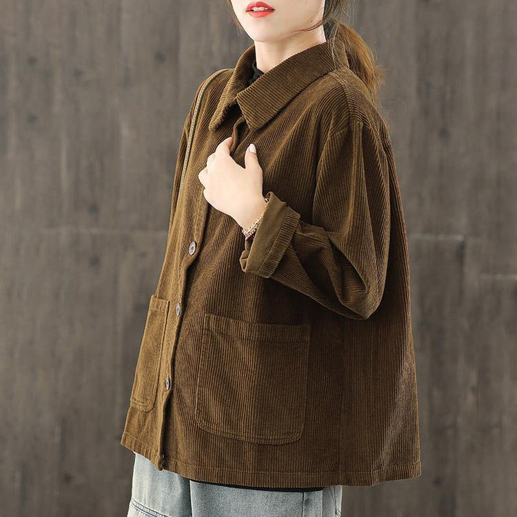 Women Plus Size Pocket Corduroy Coat - Omychic