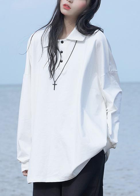 POLO collar long-sleeved T-shirt white - Omychic