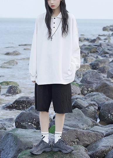 POLO collar long-sleeved T-shirt white - Omychic