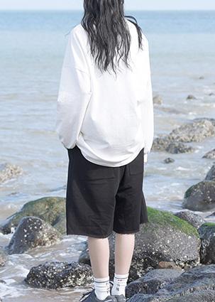 POLO collar long-sleeved T-shirt white - Omychic