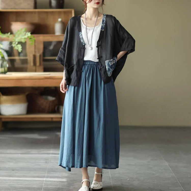 2021 Plus Size Ramie Pocket Vintage Sunscreen Cardigans Top - Omychic