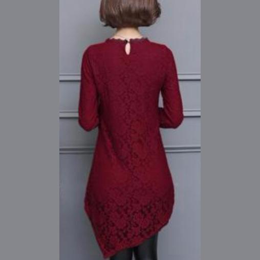 Patchwork lace knit dresses baggy loose slim o neck women dress - Omychic