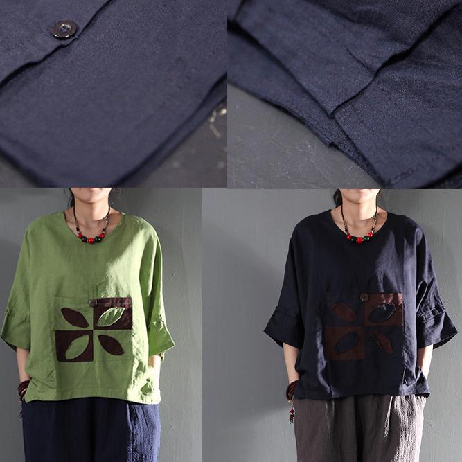 Peaceful life green women summer top short blouse linen plus size t shirt - Omychic