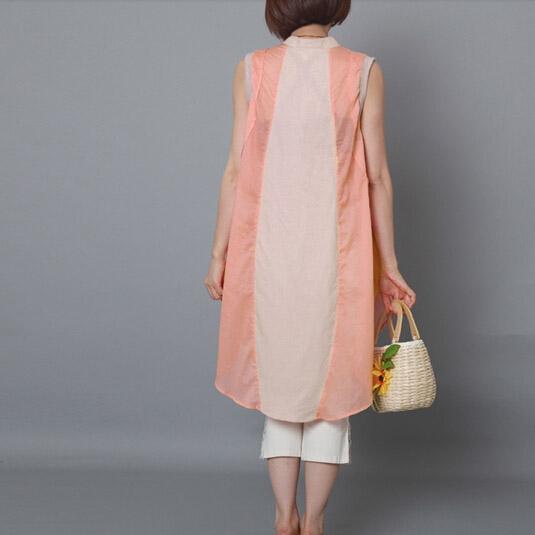 Peach pink sundress sleeveless tank linen summer dress plus size - Omychic