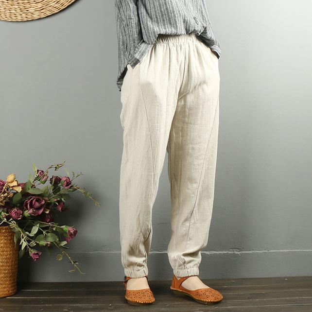 Personality khaki cotton hemp pants women casual feet carrot pants - Omychic