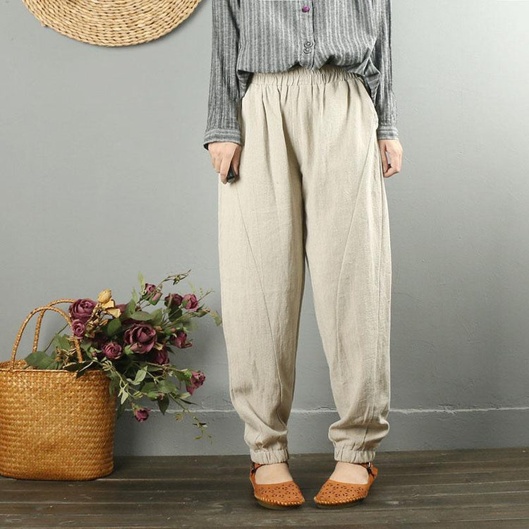 Personality khaki cotton hemp pants women casual feet carrot pants - Omychic