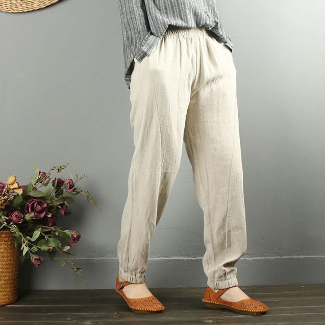 Personality khaki cotton hemp pants women casual feet carrot pants - Omychic