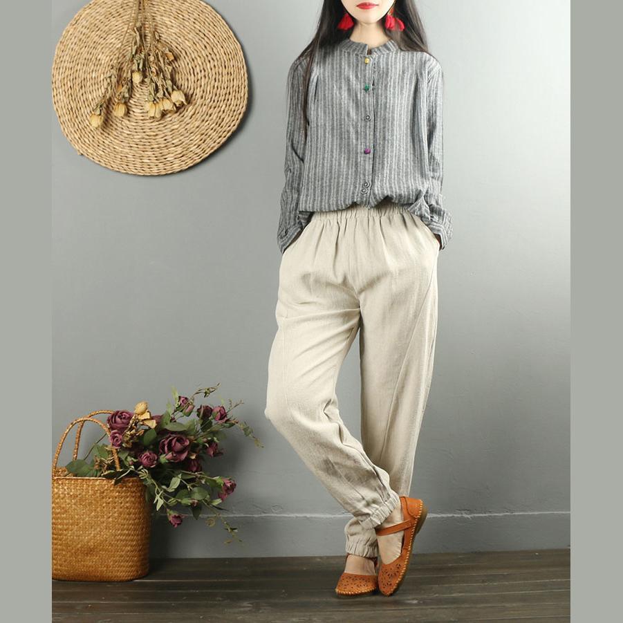 Personality khaki cotton hemp pants women casual feet carrot pants - Omychic