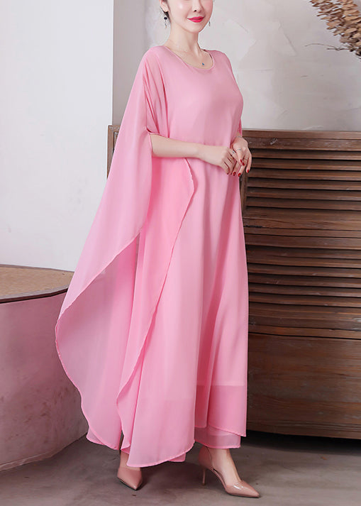 Pink Chiffon Two Piece Set Women Clothing Asymmetrical Design Summer