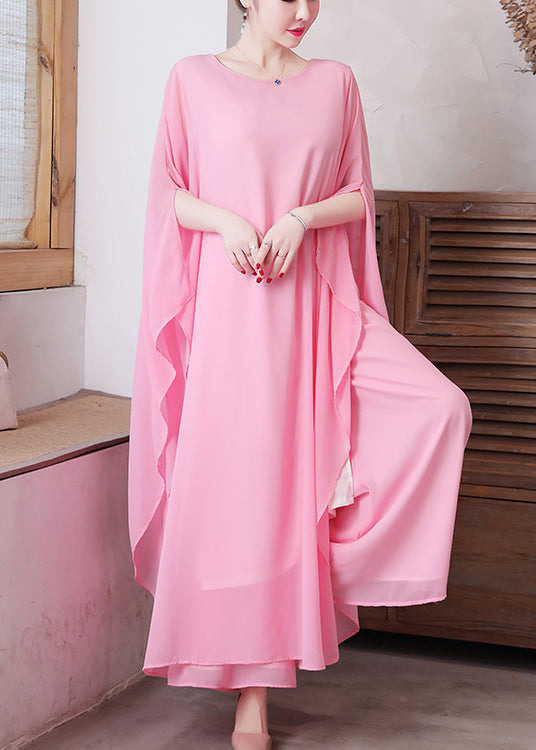Pink Chiffon Two Piece Set Women Clothing Asymmetrical Design Summer