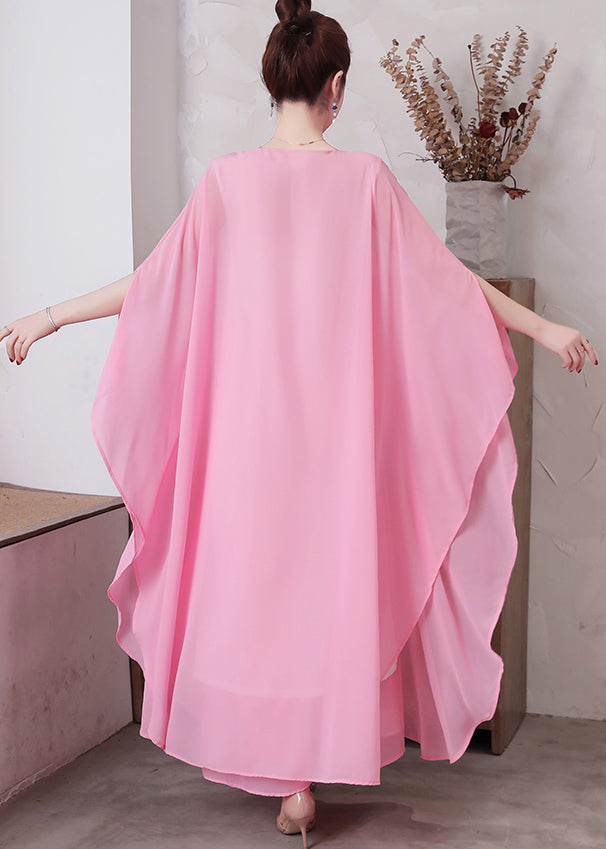 Pink Chiffon Two Piece Set Women Clothing Asymmetrical Design Summer