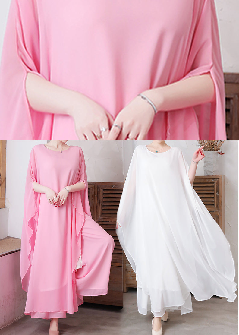 Pink Chiffon Two Piece Set Women Clothing Asymmetrical Design Summer