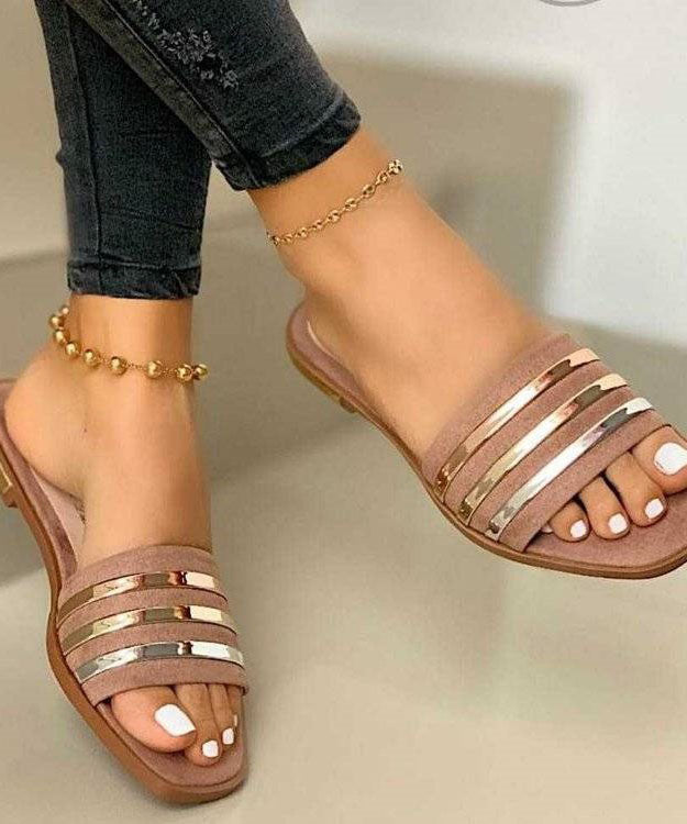 Pink Faux Leather Fashion Splicing Peep Toe Beach Slide Sandals Women