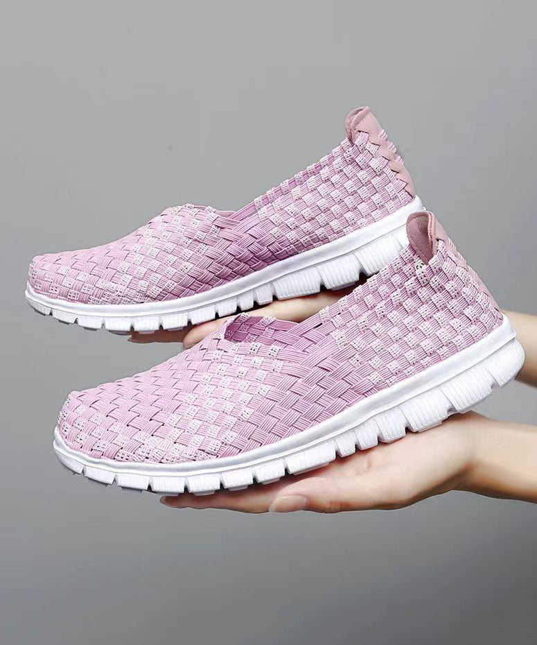 Pink Flat Shoes Knit Fabric Casual Comfortable Splicing