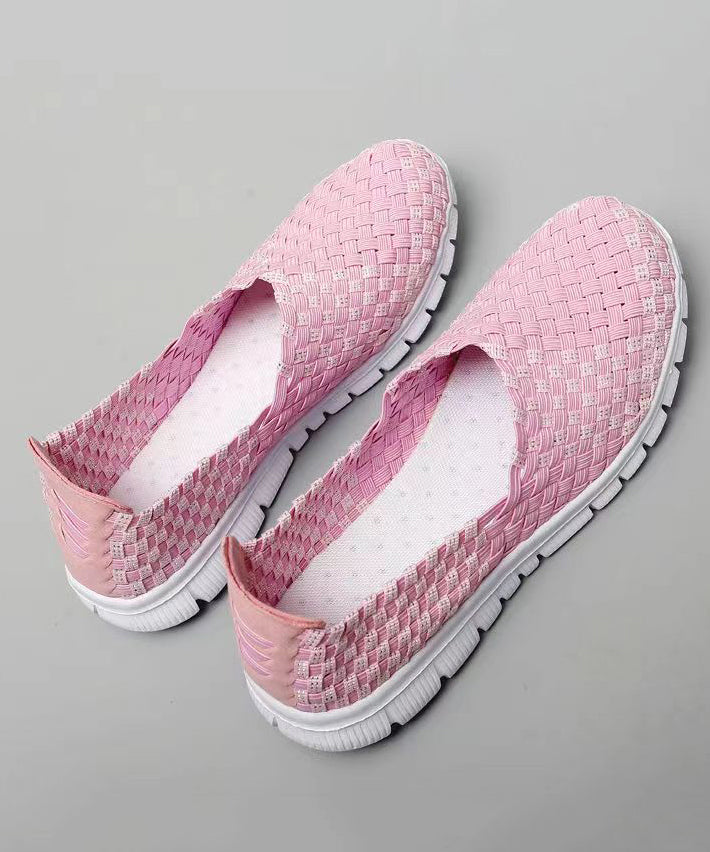 Pink Flat Shoes Knit Fabric Casual Comfortable Splicing
