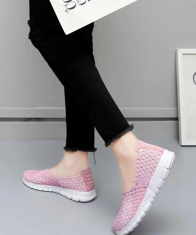 Pink Flat Shoes Knit Fabric Casual Comfortable Splicing