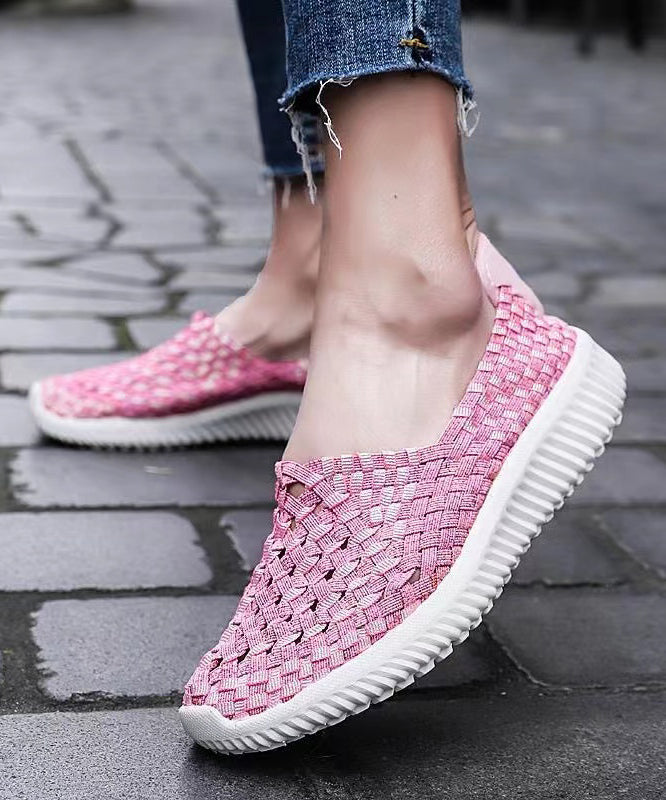 Pink Flat Shoes Knit Fabric Handmade Splicing Women