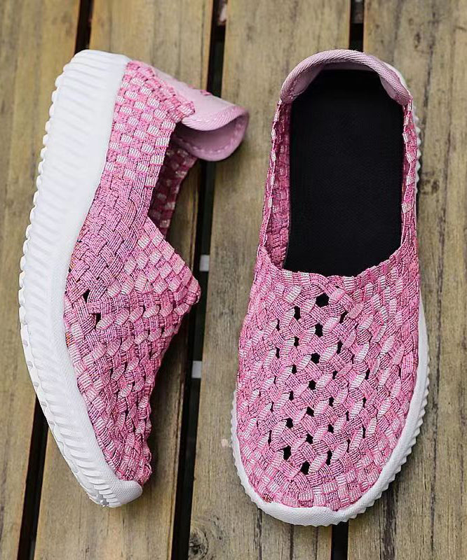Pink Flat Shoes Knit Fabric Handmade Splicing Women