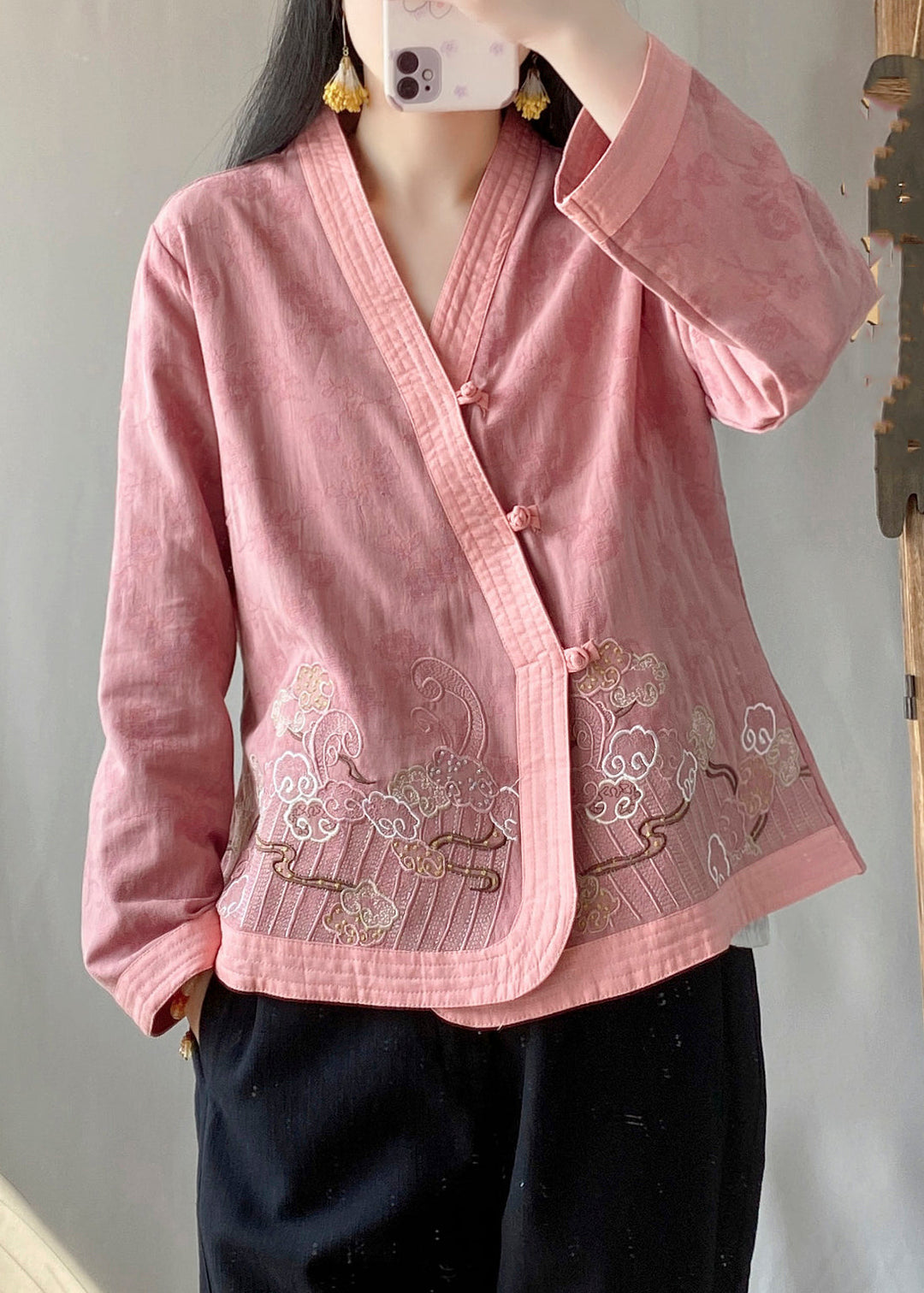Pink V Neck Button Cardigans Fall