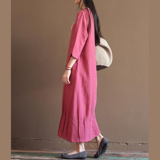 Pink New linen maxi dresses long sleeve spring caftan dress - Omychic