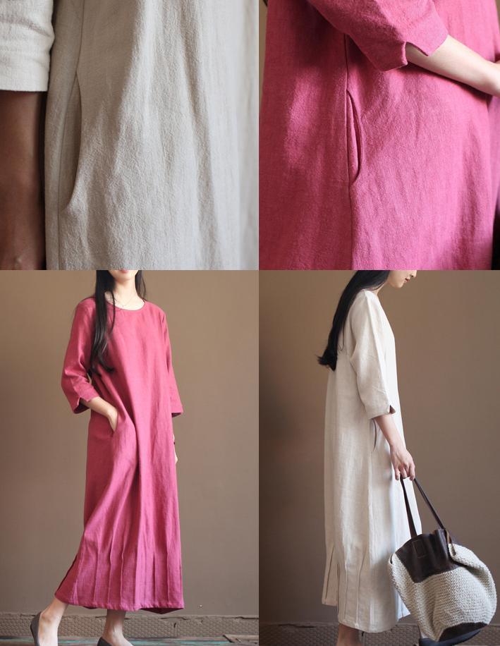 Pink New linen maxi dresses long sleeve spring caftan dress - Omychic