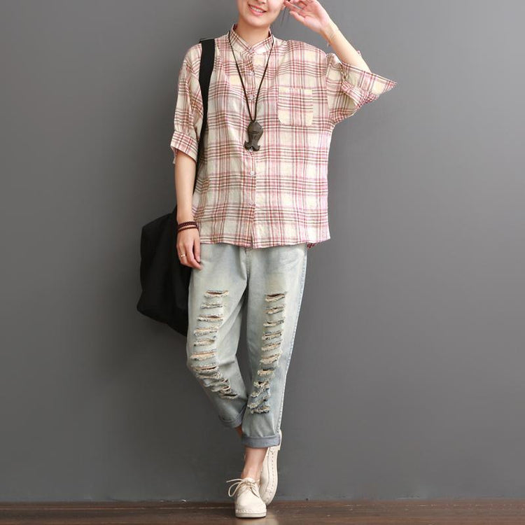 Pink cotton shirt summer blouse women top - Omychic