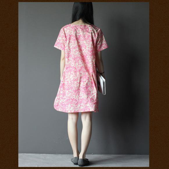 Pink floral V neck shift dresses plus size summer maternity dress sundress - Omychic