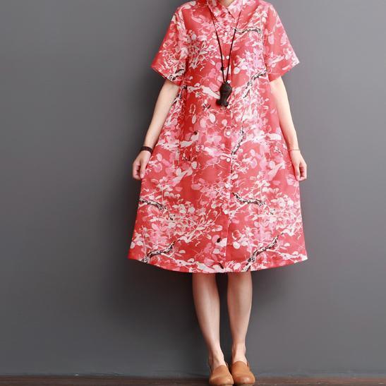 Pink floral print linen dress for summer sundresses - Omychic
