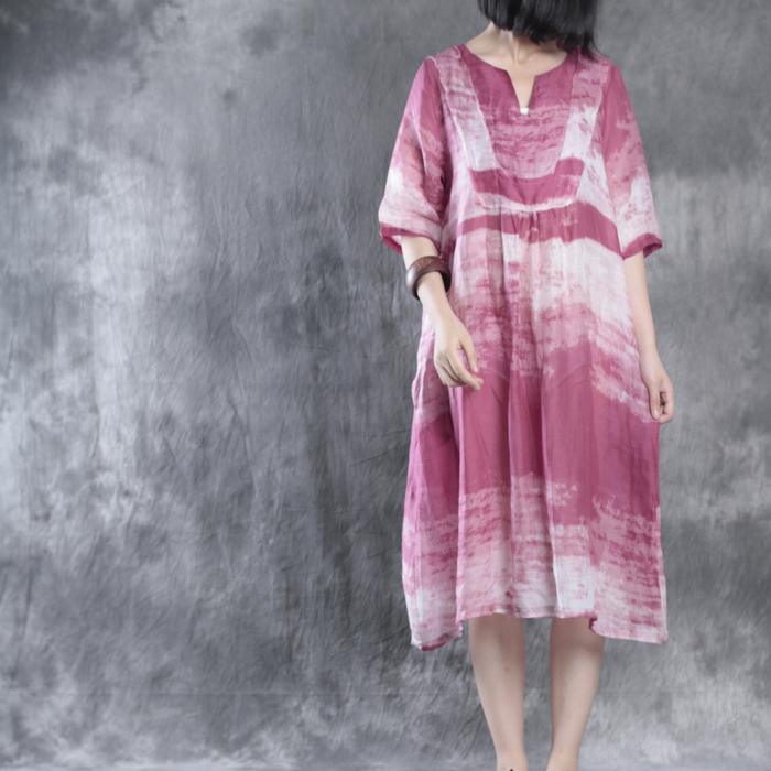 Pink linen caftans plus size linen dresses long maxi dress sundresses - Omychic