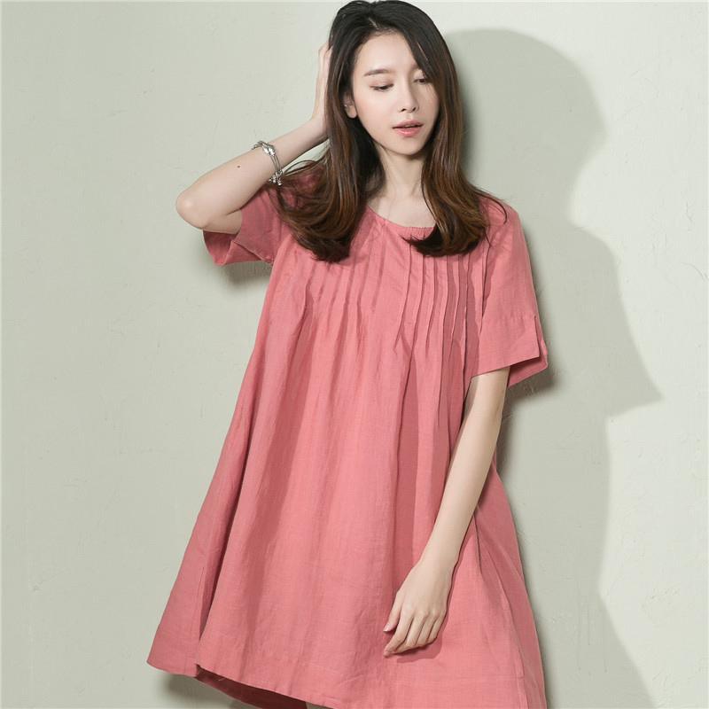 Pink linen sundress oversize linen summer shift dress maternity dress - Omychic