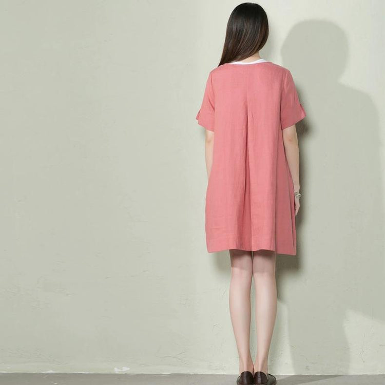 Pink linen sundress oversize linen summer shift dress maternity dress - Omychic