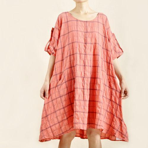 Pink oversize sundress cotton summer linen shirt dress - Omychic