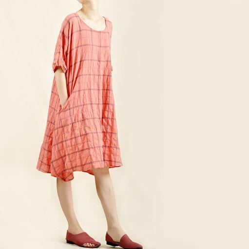 Pink oversize sundress cotton summer linen shirt dress - Omychic