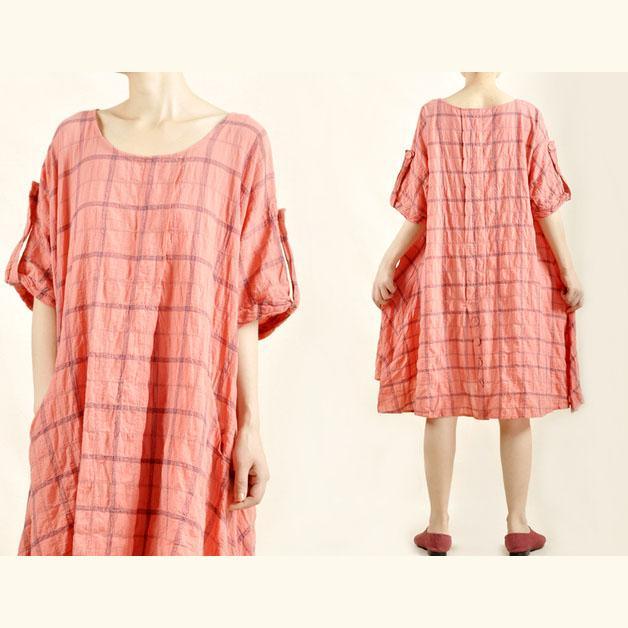 Pink oversize sundress cotton summer linen shirt dress - Omychic
