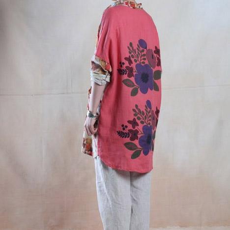 Pink oversize women linen shirt dress long sleeve linen blouse top - Omychic