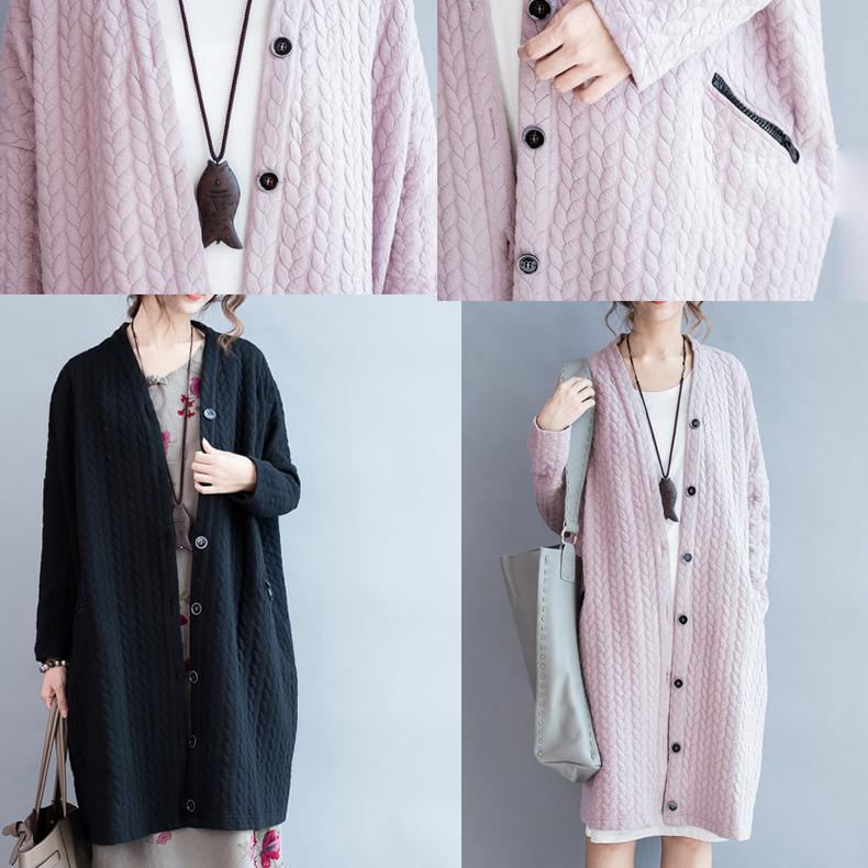 Pink piled cotton oversize cardigans long maxi coat plus size warm cotton outwear - Omychic