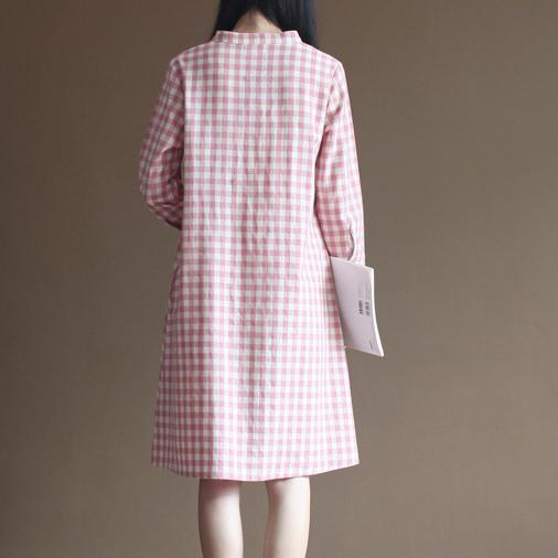 Pink plaid dress plus size cotton dresses - Omychic