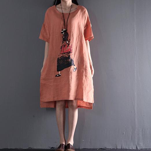 Pink plus size sundress linen summer maxi dresses travel clothing - Omychic