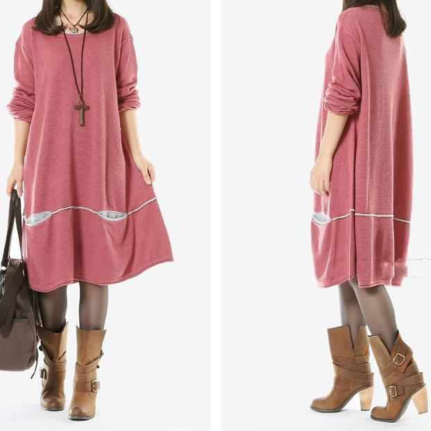 Pink plus size sweater dresses with pockets - Omychic